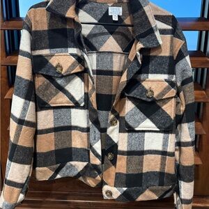Time and Tru Women's Checkered Utility Jacket - Black, White, Tan